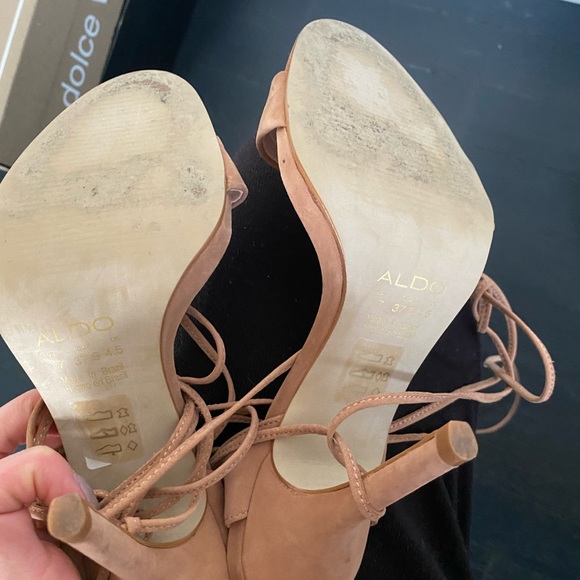 Aldo size 7 tan suede tie/lace up heels only worn around the house - Picture 4 of 4